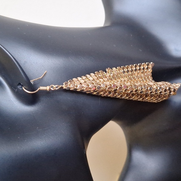 Metal Mesh Grid Sequins Tassel Long Drop Dangle Earrings - Picture 6 of 9